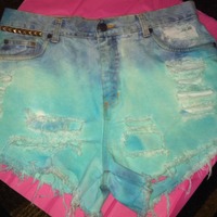 Frayed/Dyed/Studded Denim shorts - Thumbnail 2