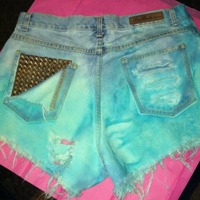 Frayed/Dyed/Studded Denim shorts - Thumbnail 3