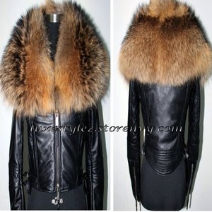 Plus Size Fur Collar Leather Jacket