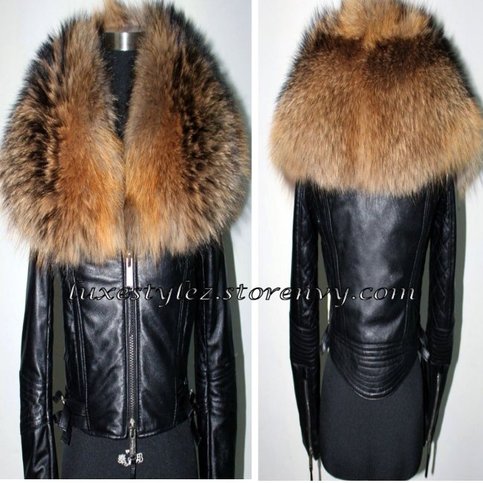 Plus Size Fur Collar Leather Jacket