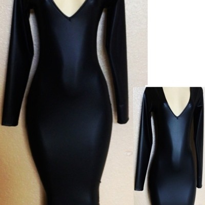 Black long faux leather dress
