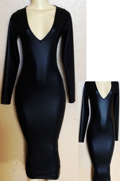 Black long Faux Leather Dress