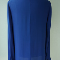 Midnight blue blouse with lambskin collar - Thumbnail 2