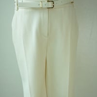 White wool Bermuda pants with belt - Thumbnail 1