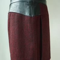 Dark red wool shorts mixed with black lambskin - Thumbnail 2