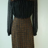 Tweed dress with see-through polka-dot sleeves - Thumbnail 1