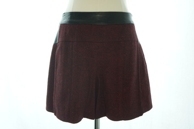 Dark red wool shorts mixed with black lambskin