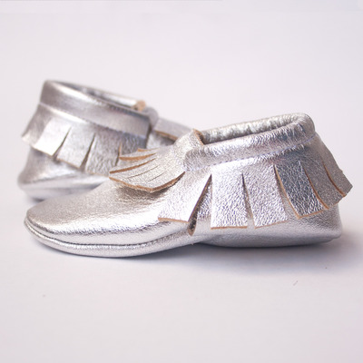 Metallic silver moccasins