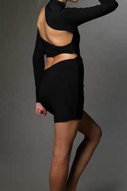 Black back open slit dress 