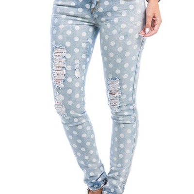 Polka dot light blue ripped jeans 