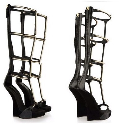 Gold metal strap sandals boots 