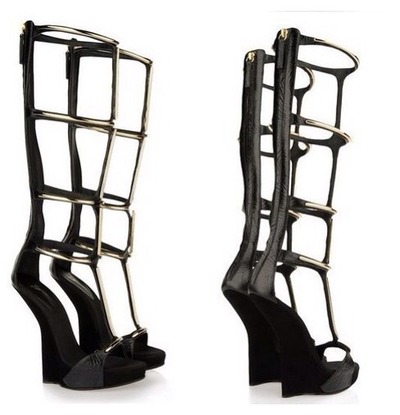 Gold Metal Strap Sandals Boots 