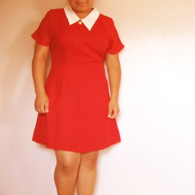 White collar red dress