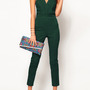 Ladies V-Neck Backless Jumpsuit - Thumbnail 1