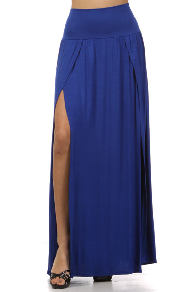 Plus Size Double Slit Skirt - Blue