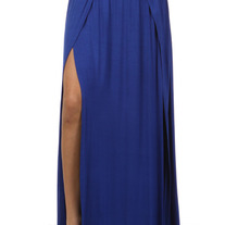 Plus Size Double Slit Skirt - Blue