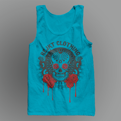 Blood roses on turquoise tank