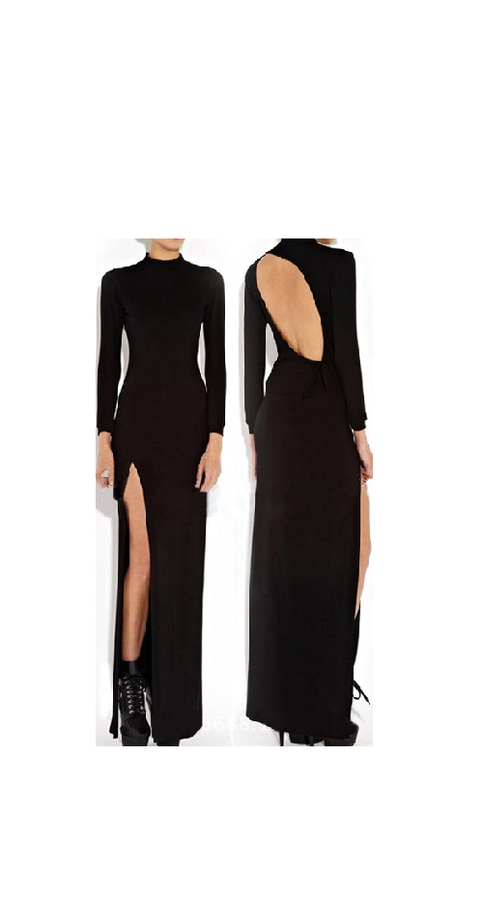 Ladies Long Sleeve Side Slit Maxi Dress