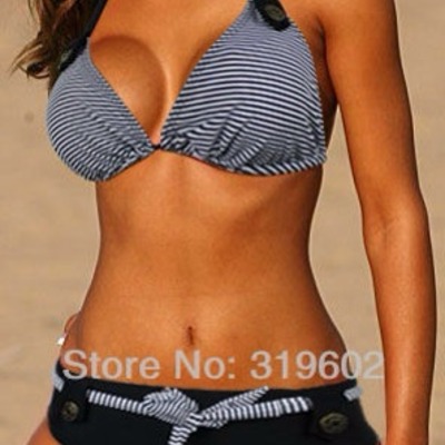 Navy black stripe bikini