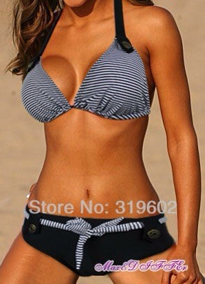 Navy Black Stripe Bikini