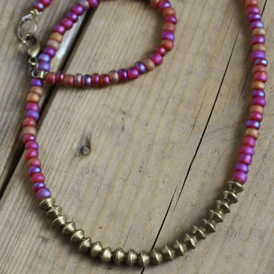 Pink beaded necklace, back to school pink necklace, women's beaded necklace, short pink bead necklace for her - Thumbnail 4
