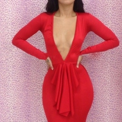 Red open back dress