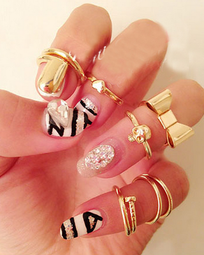 Gold Skull Bowknot Heart Midi Rings