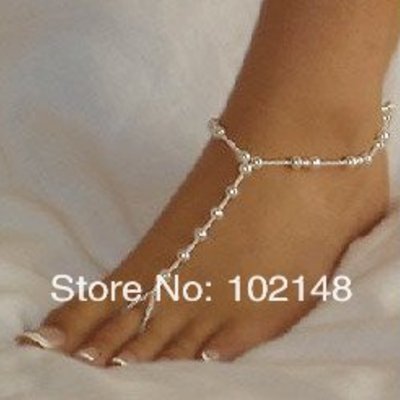 Barefoot sandals stretch anklet chain with toe ring - Thumbnail 3