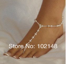 Barefoot Sandals Stretch Anklet Chain With Toe Ring