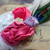 Pink, Purple and White Rosette and Feather Headband - Thumbnail 1