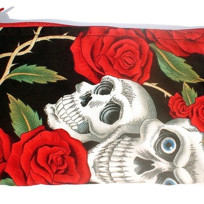 Tattoo art skulls and roses  w/zipper big enough 4 make-up