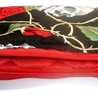 Tattoo Art Skulls and Roses  w/zipper Big enough 4 Make-up - Thumbnail 1