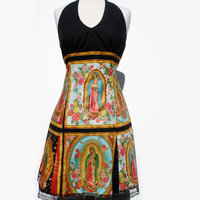 Guadalupe Mexican Virgin Mary Halter Dress / Rockabilly Guadalupe Panels Dress - Thumbnail 1