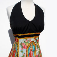 Guadalupe Mexican Virgin Mary Halter Dress / Rockabilly Guadalupe Panels Dress - Thumbnail 2