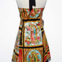 Guadalupe Mexican Virgin Mary Halter Dress / Rockabilly Guadalupe Panels Dress - Thumbnail 3