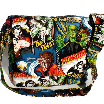 Messenger bag / rockabilly bag /horror movie hollywood monsters dracula frankenstein large messenger bag