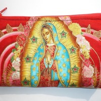 Mexican Virgin Mary Guadalupe wallet coin purse rockabilly- w/zipper Big enough 4 Make-up - Thumbnail 2