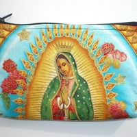 Mexican Virgin Mary Guadalupe wallet coin purse rockabilly- w/zipper Big enough 4 Make-up - Thumbnail 1
