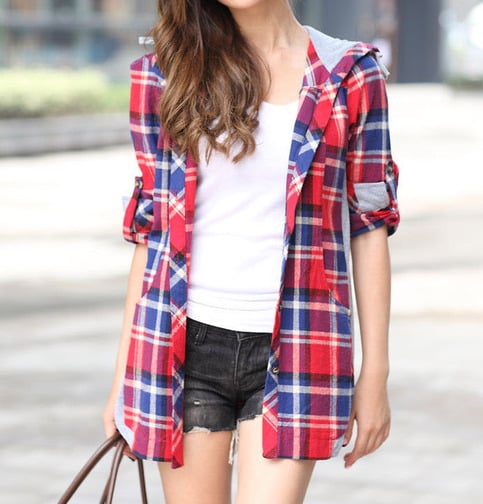 Long Sleeve Plaid Button Up Blouse