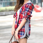 Long Sleeve Plaid Button Up Blouse - Thumbnail 1