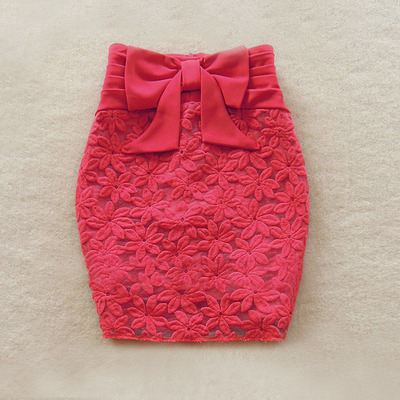 Bow tie embellished shirred skirt