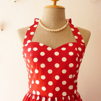 Red Summer Dress Red Party Dress Polka Dot Dress Vintage Inspired Dress Dot Pin Up Dress Minnie Once Upon a Time -Size XS,S,M,L,XL - Thumbnail 1
