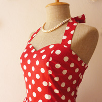 Red Summer Dress Red Party Dress Polka Dot Dress Vintage Inspired Dress Dot Pin Up Dress Minnie Once Upon a Time -Size XS,S,M,L,XL - Thumbnail 3