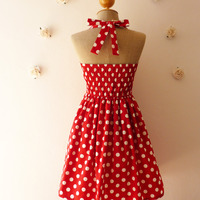 Red Summer Dress Red Party Dress Polka Dot Dress Vintage Inspired Dress Dot Pin Up Dress Minnie Once Upon a Time -Size XS,S,M,L,XL - Thumbnail 4