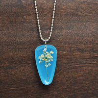 Queen Anne's Flower Necklace, Resin Jewelry, Romantic Jewelry, Botanical, Flower jewelry, Blue Pendant - Thumbnail 2