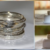 SET OF 9 handmade hammered sterling silver stackable rings - Thumbnail 1