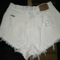 Size 6 Frayed/Studded/American Flag Printed white denim shorts - Thumbnail 1