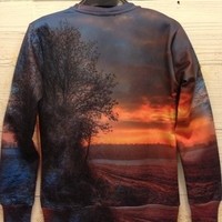 Peaceful Village Sunset Sweater Sweatshirt 4 Sizes - Thumbnail 2