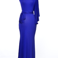 Long, One Shoulder Dress-Blue - Thumbnail 1