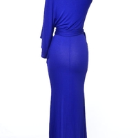 Long, One Shoulder Dress-Blue - Thumbnail 2